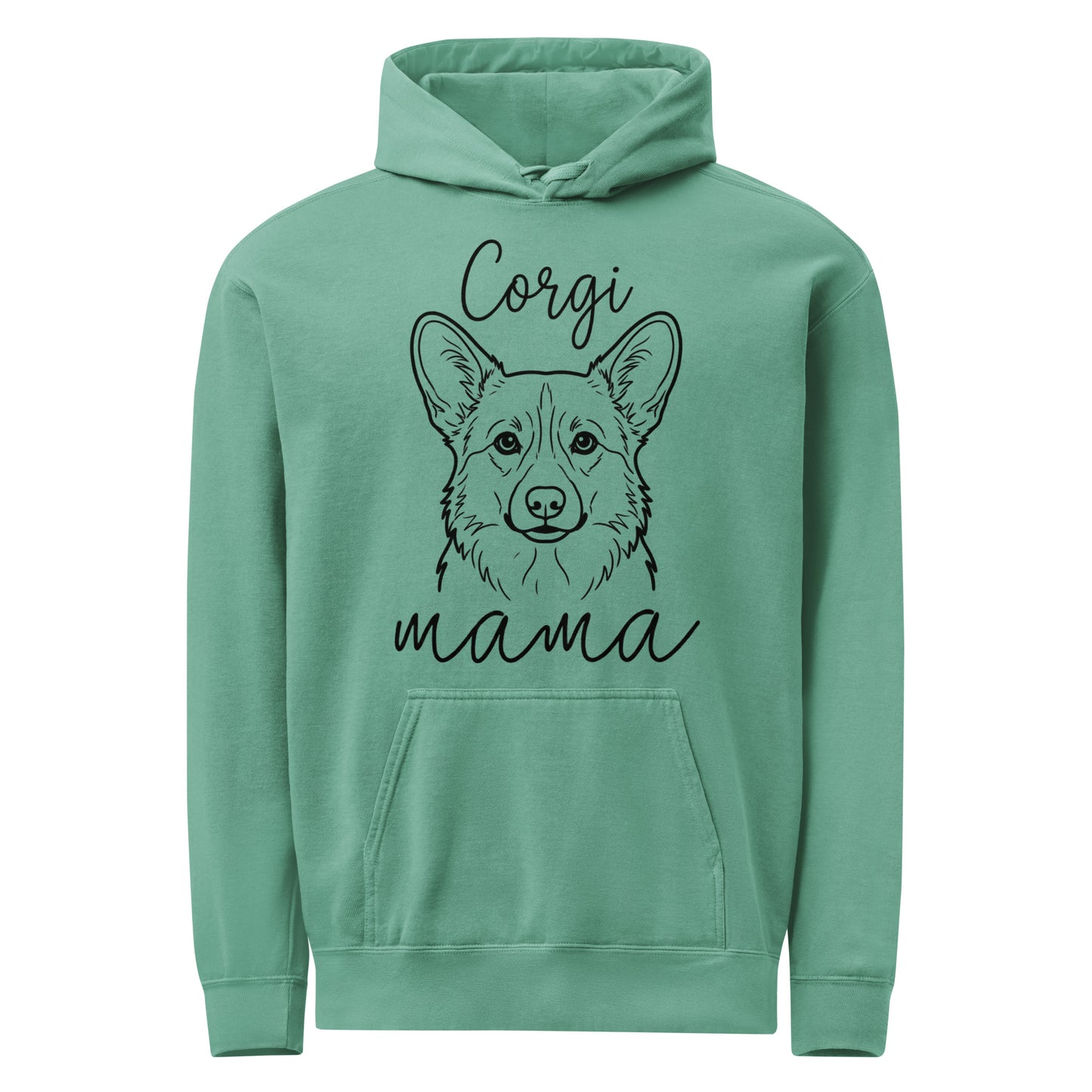 Corgi Mama Mode Garment-dyed Hoodie . Seafoam