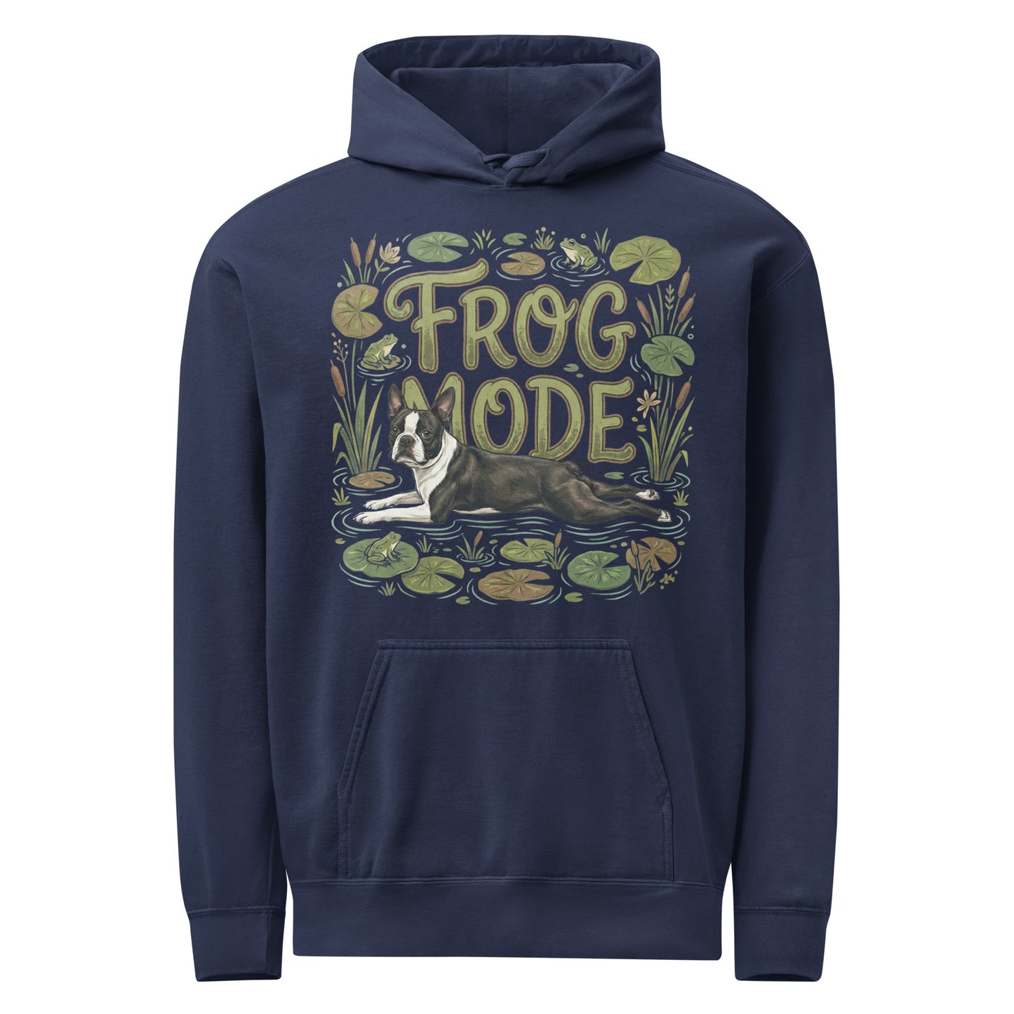 Frog Mode Boston Terrier Dog Frog Legs Unisex Garment-Dyed Hoodie . True Navy