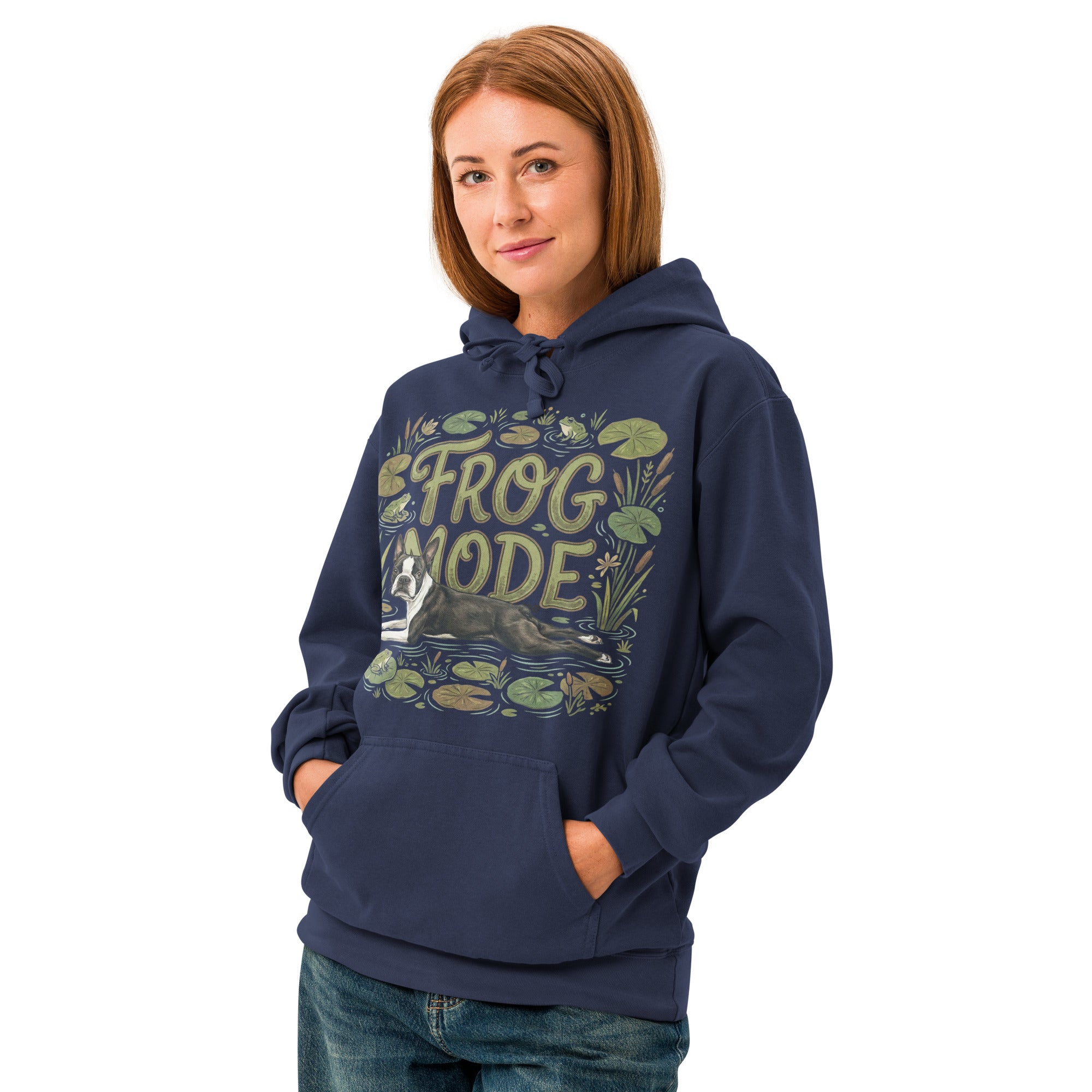 Frog Mode Boston Terrier Dog Frog Legs Unisex Garment-Dyed Hoodie .