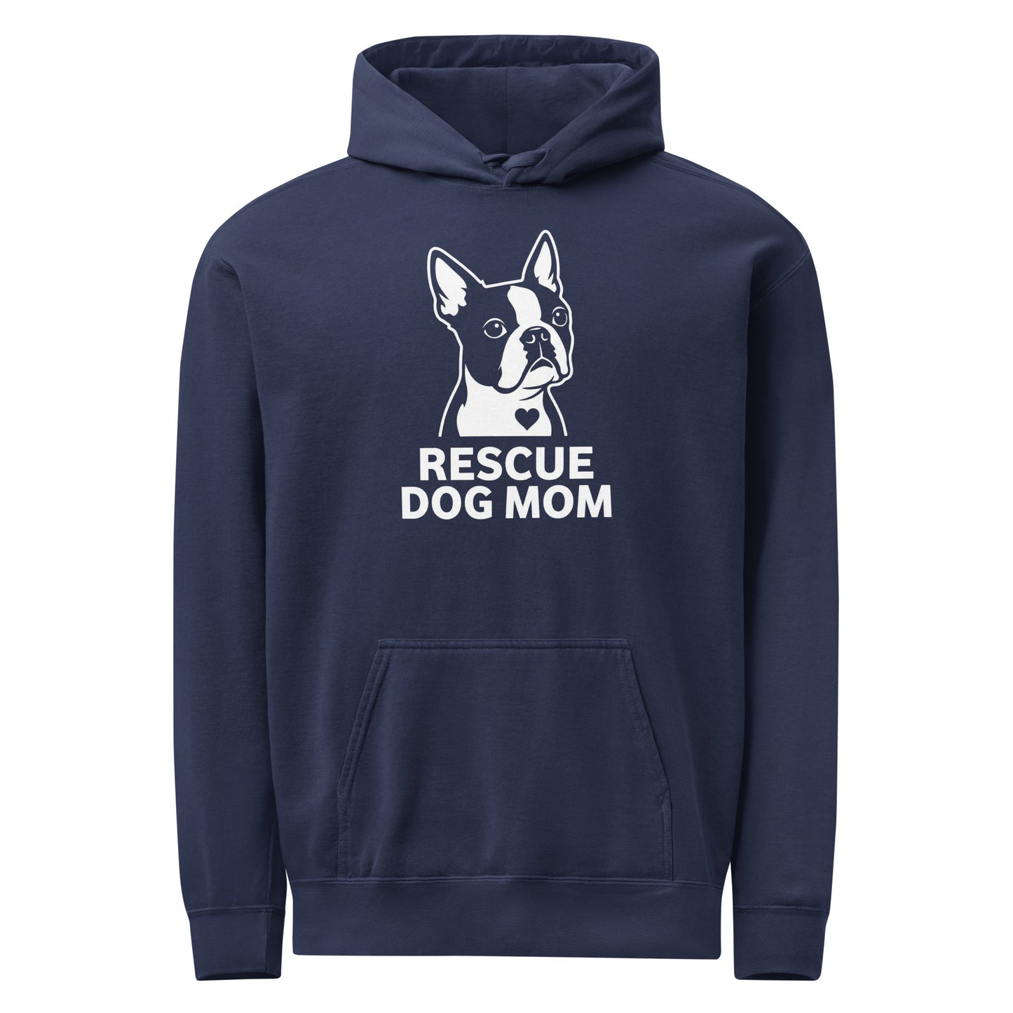 Rescue Dog Mom Garment-Dyed Hoodie . True Navy