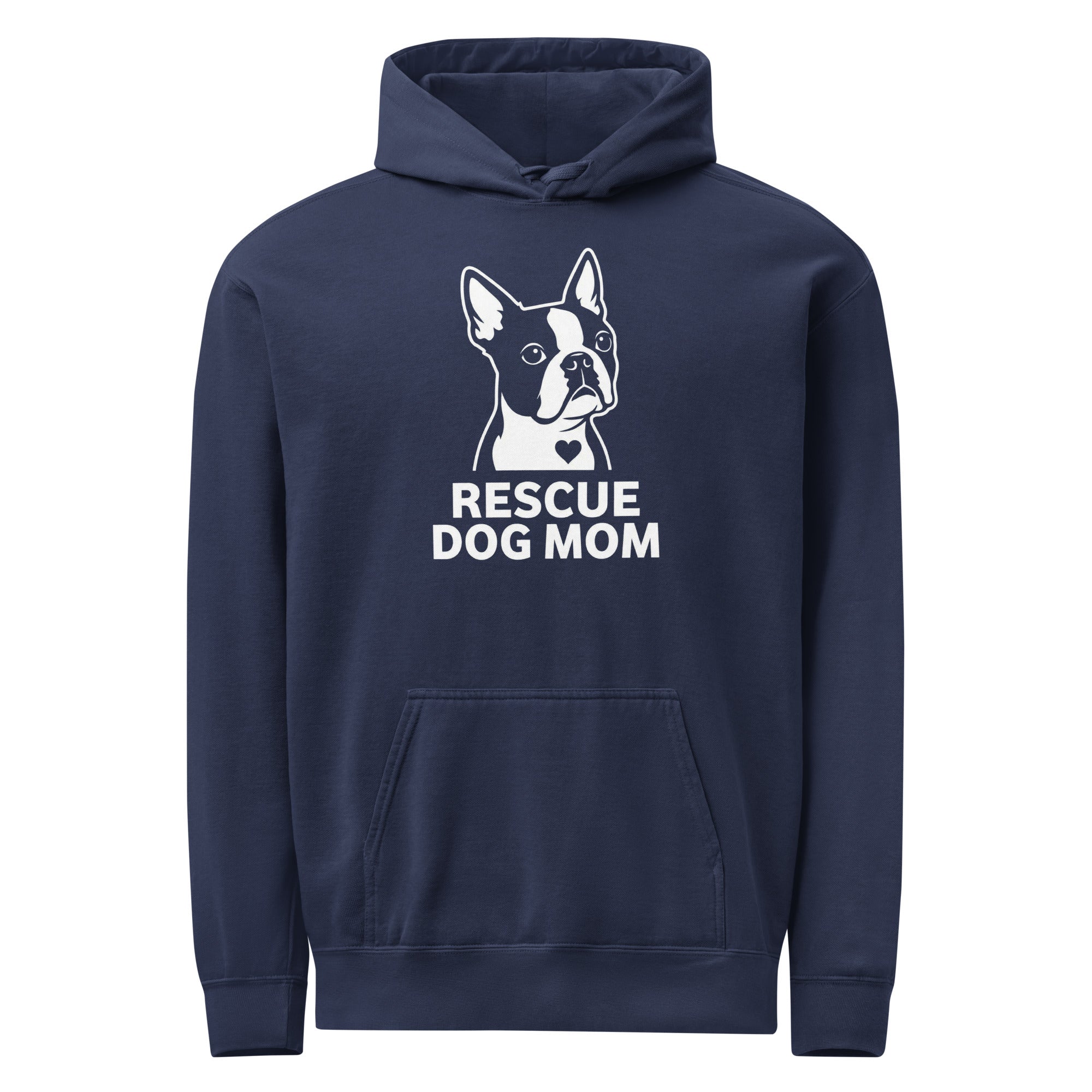 Rescue Dog Mom Garment-Dyed Hoodie . True Navy
