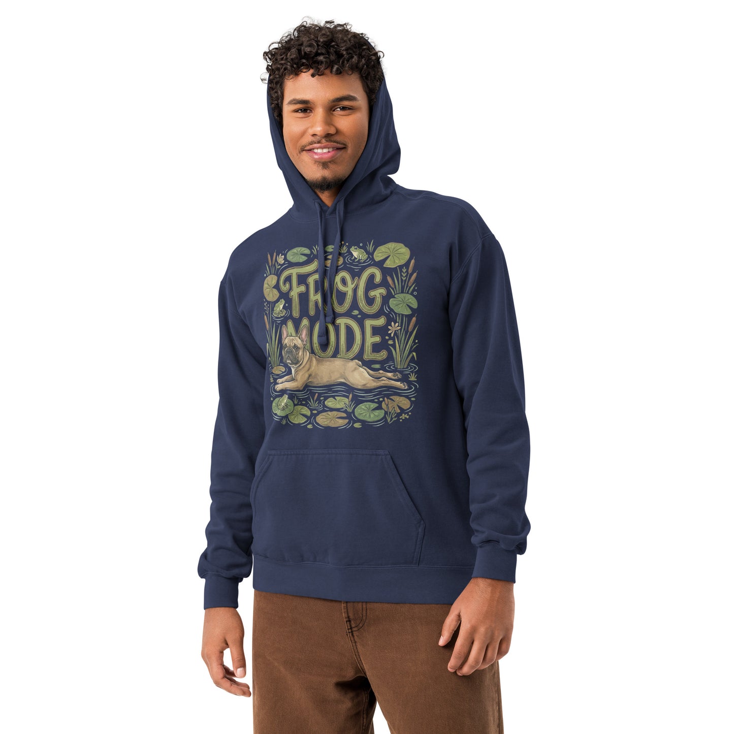 Frog Mode French Bulldog Unisex Garment-dyed Hoodie .
