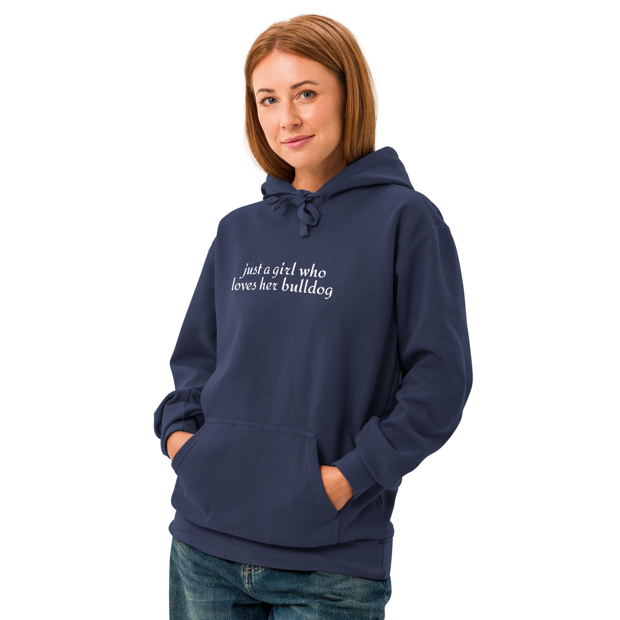 Just A Girl Who Loves Her Bulldog Unisex Garment-dyed Hoodie .