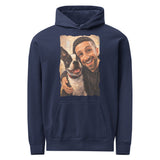 Custom Caricature Dog And Owner Portrait Unisex Garment-dyed Hoodie . True Navy