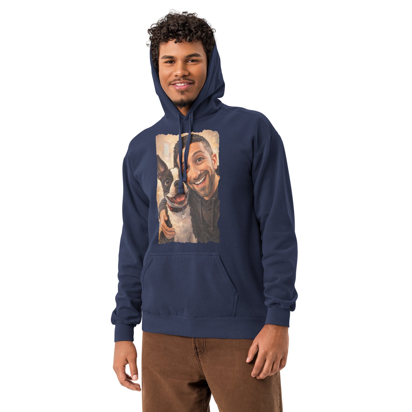 Custom Caricature Dog And Owner Portrait Unisex Garment-dyed Hoodie .