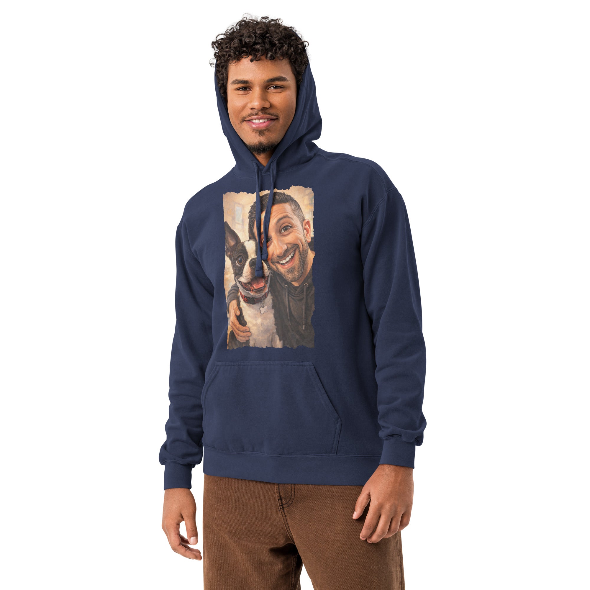 Custom Caricature Dog And Owner Portrait Unisex Garment-dyed Hoodie .