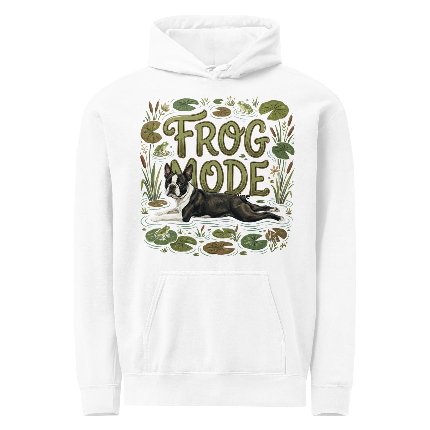 Frog Mode Boston Terrier Dog Frog Legs Unisex Garment-Dyed Hoodie . White