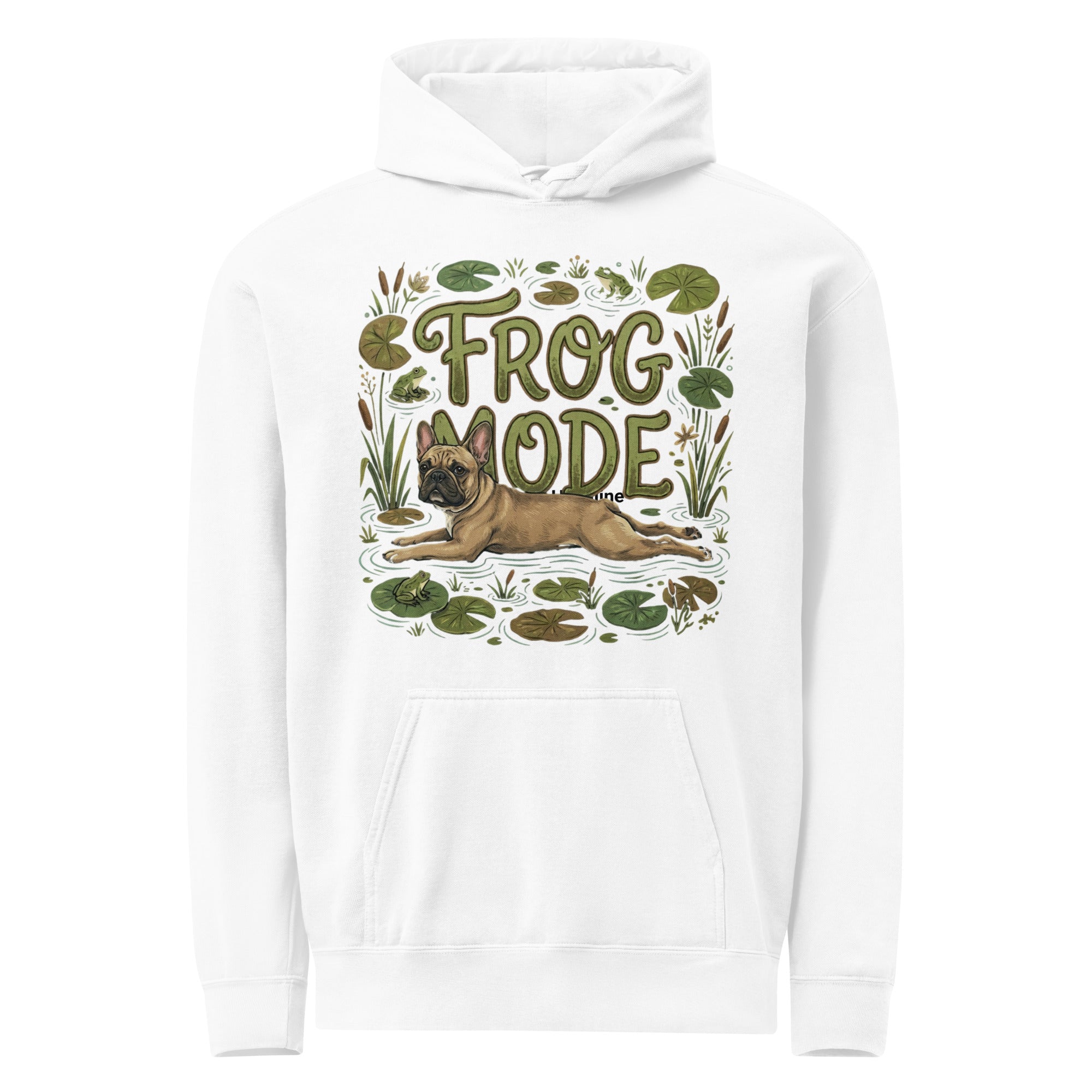 Frog Mode French Bulldog Unisex Garment-dyed Hoodie . White