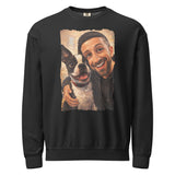 Custom Caricature Dog And Owner Portrait Unisex Garment-dyed Fleece Crewneck Sweatshirt . Black