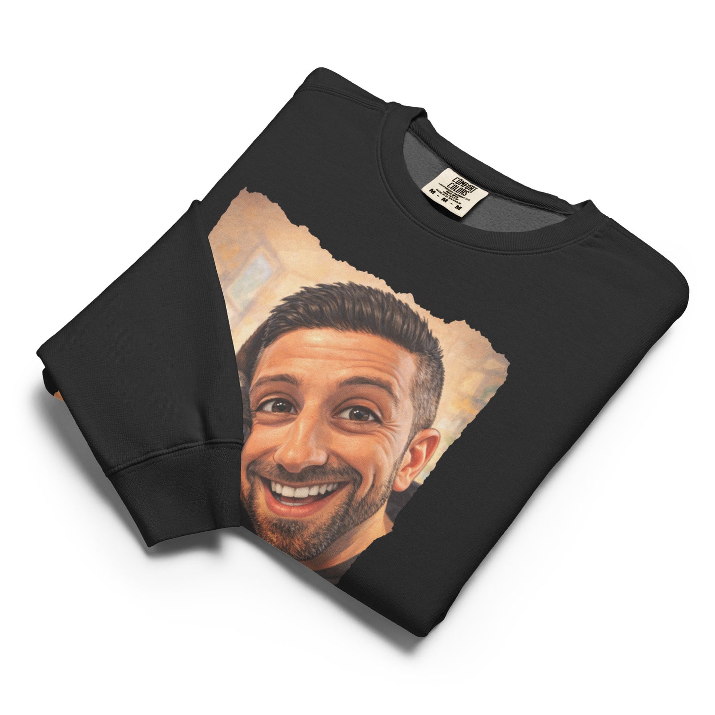 Custom Caricature Dog And Owner Portrait Unisex Garment-dyed Fleece Crewneck Sweatshirt .