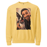 Custom Caricature Dog And Owner Portrait Unisex Garment-dyed Fleece Crewneck Sweatshirt . Butter