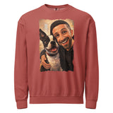 Custom Caricature Dog And Owner Portrait Unisex Garment-dyed Fleece Crewneck Sweatshirt . Crimson