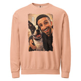 Custom Caricature Dog And Owner Portrait Unisex Garment-dyed Fleece Crewneck Sweatshirt . Peachy