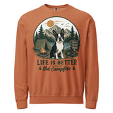 Life Is Better Around the Campfire Boston Terrier Shirt, Camping Dog Lover Unisex Garment-dyed Fleece Crewneck Sweatshirt . Yam