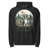 Life Is Better Around the Campfire Boston Terrier Shirt, Camping Dog Lover Unisex Garment-dyed Lightweight Hoodie . Black