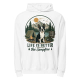 Life Is Better Around the Campfire Boston Terrier Shirt, Camping Dog Lover Unisex Garment-dyed Lightweight Hoodie . White