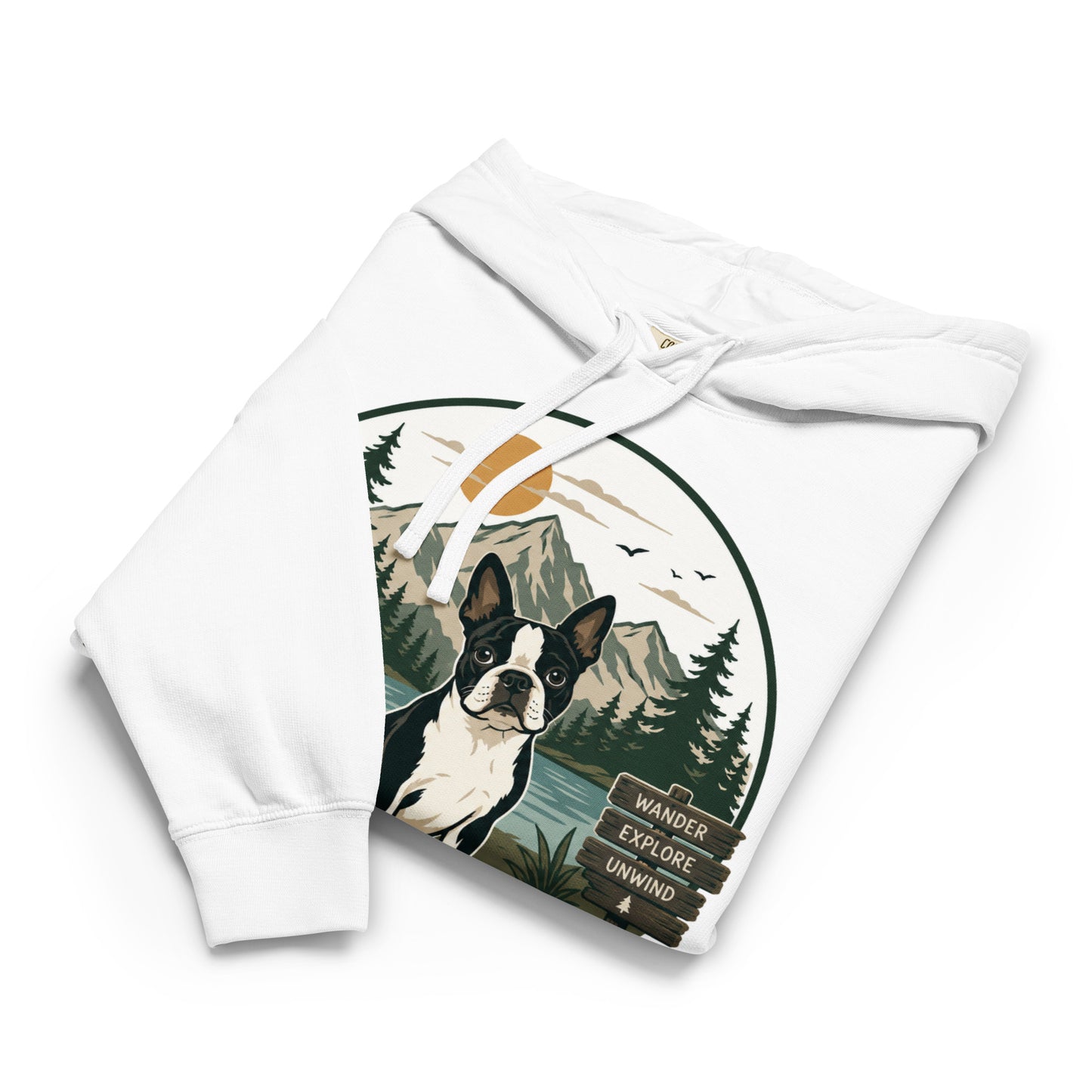 Life Is Better Around the Campfire Boston Terrier Shirt, Camping Dog Lover Unisex Garment-dyed Lightweight Hoodie .