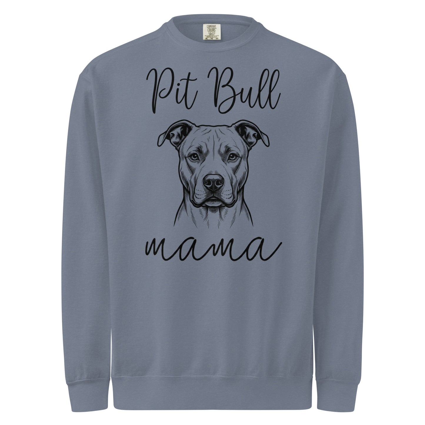 Pit Bull Mama Mode Garment-dyed Sweatshirt . Blue Jean