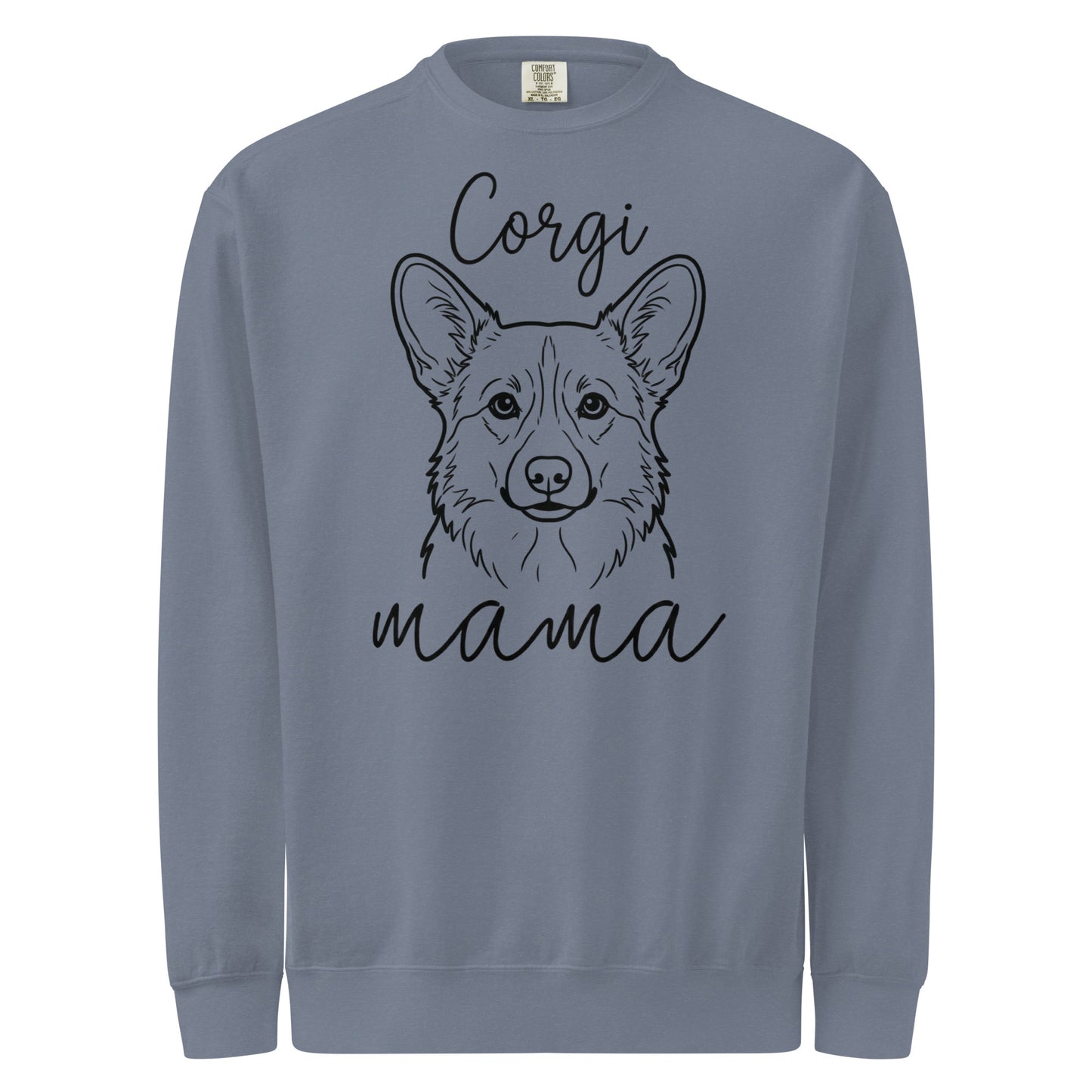 Corgi Mama Mode Garment-dyed Sweatshirt . Blue Jean