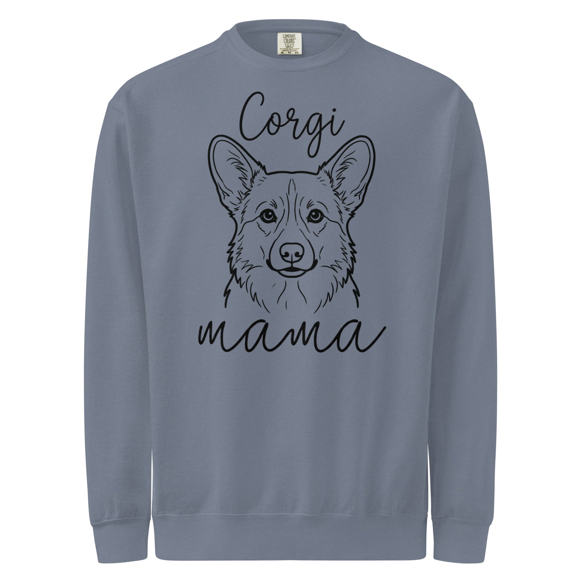 Corgi Mama Mode Garment-dyed Sweatshirt . Blue Jean