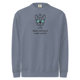 Relax, Nothing Is Under Control Boston Terrier Dog Unisex Garment-dyed Sweatshirt . Blue Jean