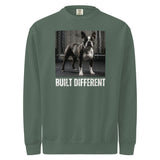 Built Different Strong Boston Terrier Dog Gym Workout Unisex Garment-dyed Sweatshirt . Blue Spruce