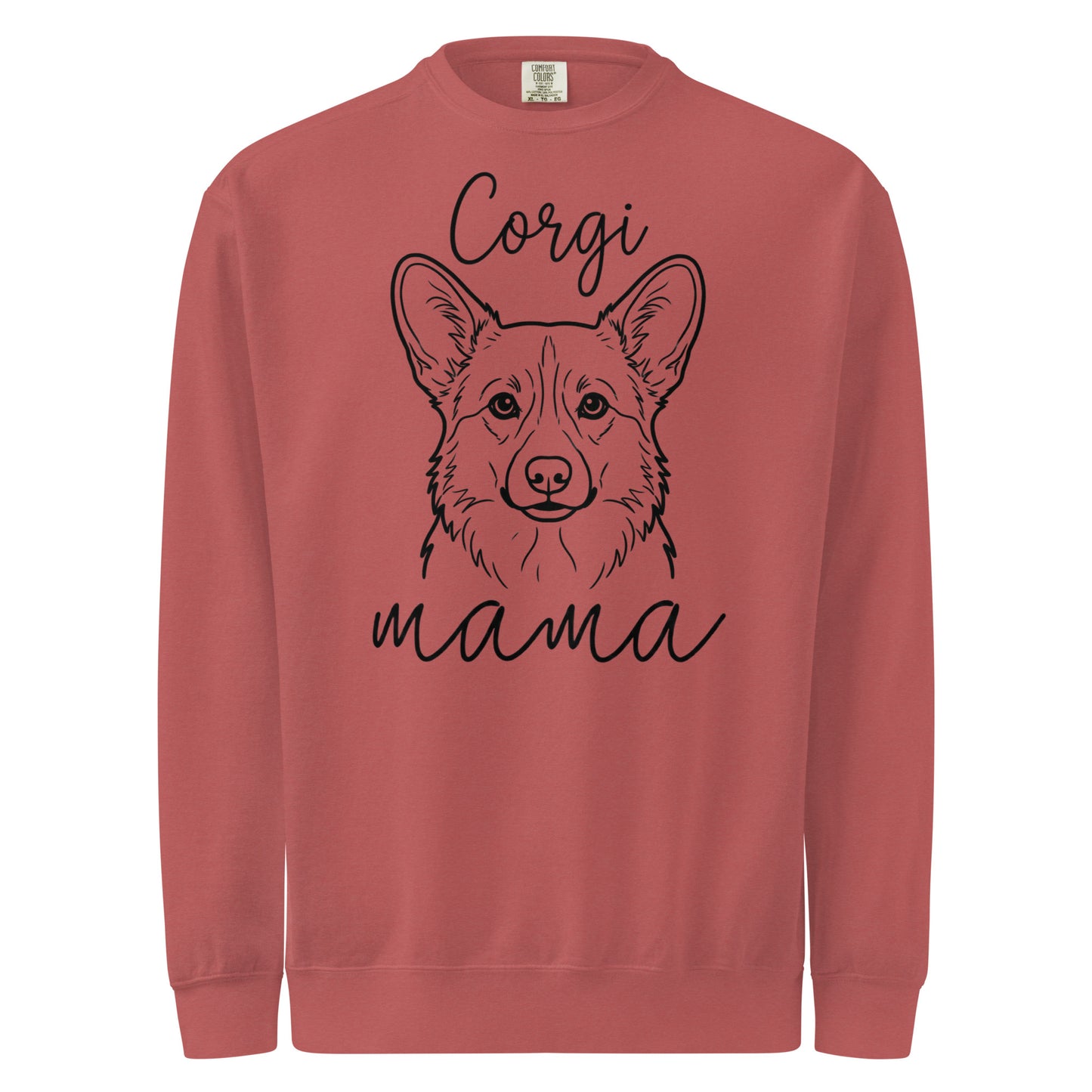 Corgi Mama Mode Garment-dyed Sweatshirt . Crimson