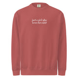 Just A Girl Who Loves Her German Shepherd GSD Garment-dyed Sweatshirt . Crimson