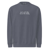 Just A Girl Who Loves Her Bully Bull Terrier Garment-dyed Sweatshirt . Denim