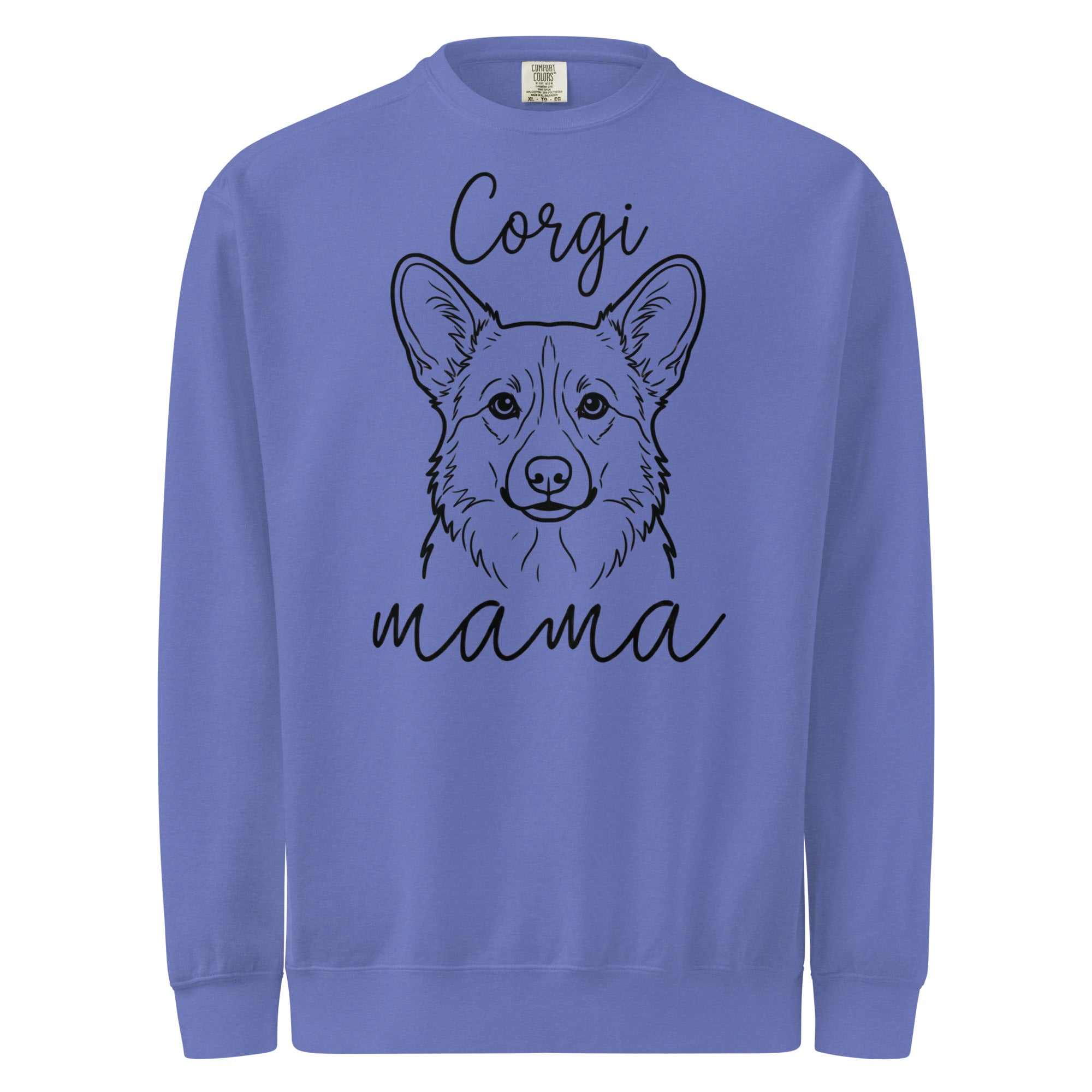 Corgi Mama Mode Garment-dyed Sweatshirt . Flo Blue