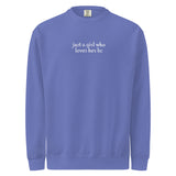 Just A Girl Who Loves Her Border Collie BC Garment-dyed Sweatshirt . Flo Blue