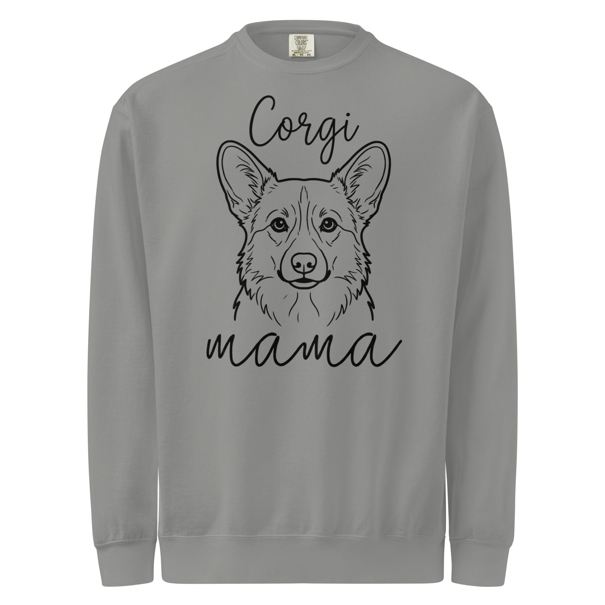 Corgi Mama Mode Garment-dyed Sweatshirt . Grey