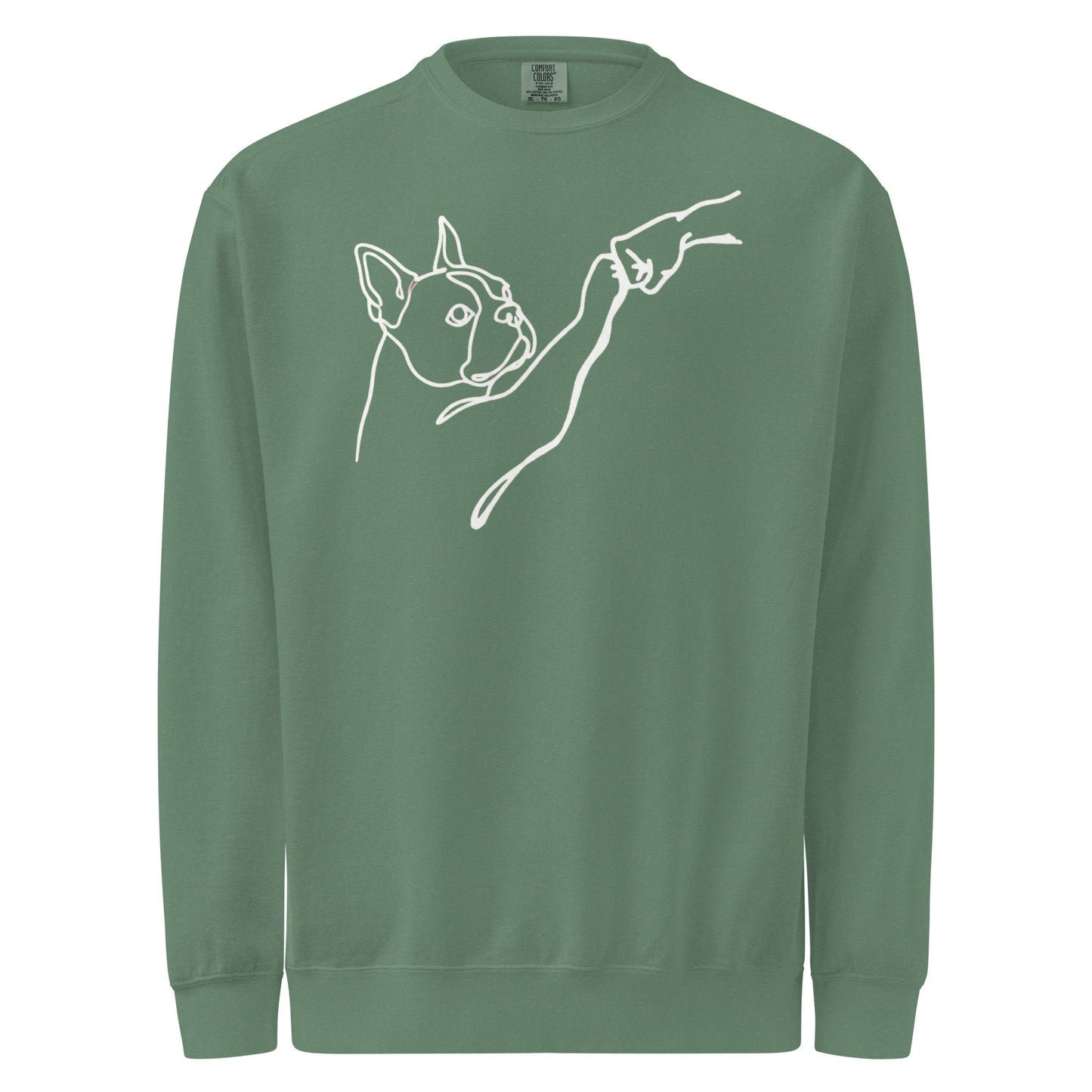Dog Fist Bump Unisex Garment-Dyed Sweatshirt . Light Green