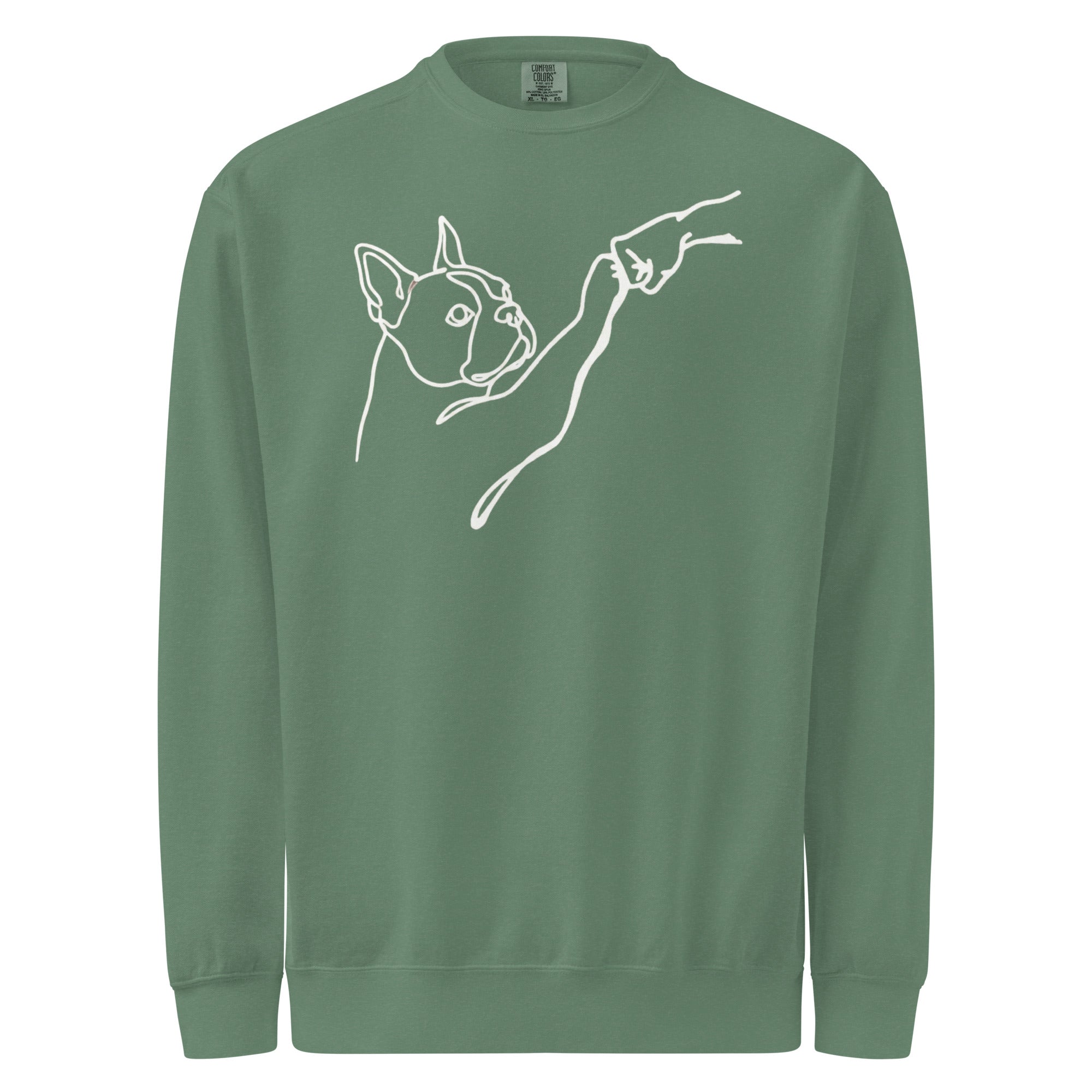 Dog Fist Bump Unisex Garment-Dyed Sweatshirt . Light Green