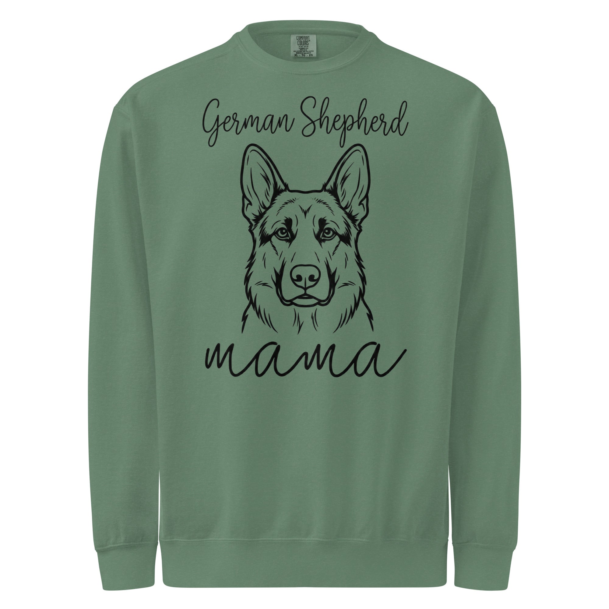 German Shepherd Mama Mode Garment-dyed Sweatshirt . Light Green