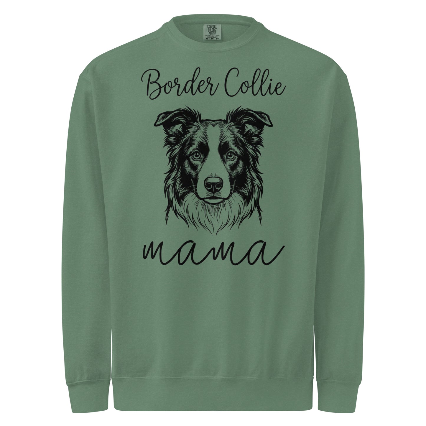 Border Collie Mama Mode Garment-dyed Sweatshirt . Light Green