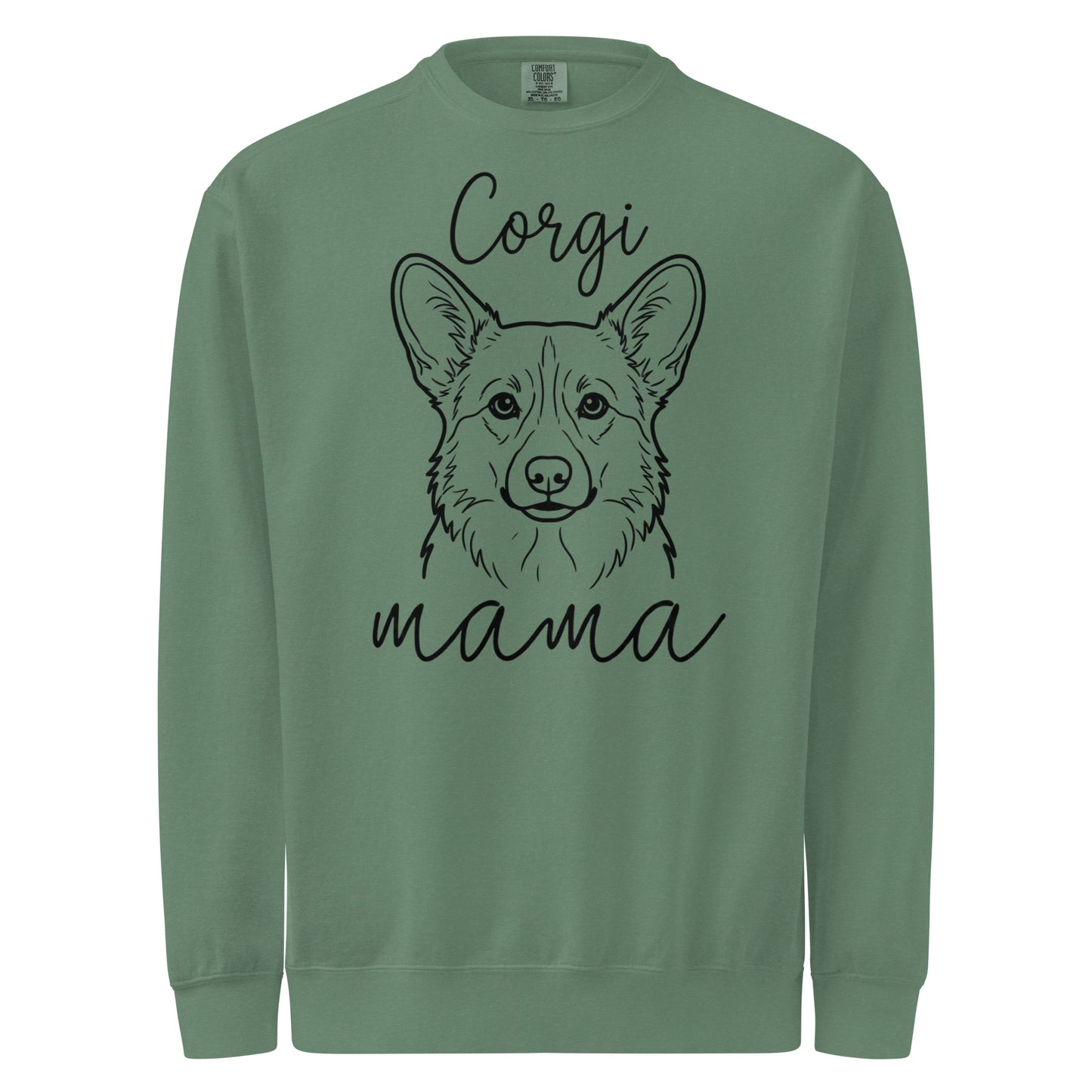 Corgi Mama Mode Garment-dyed Sweatshirt . Light Green