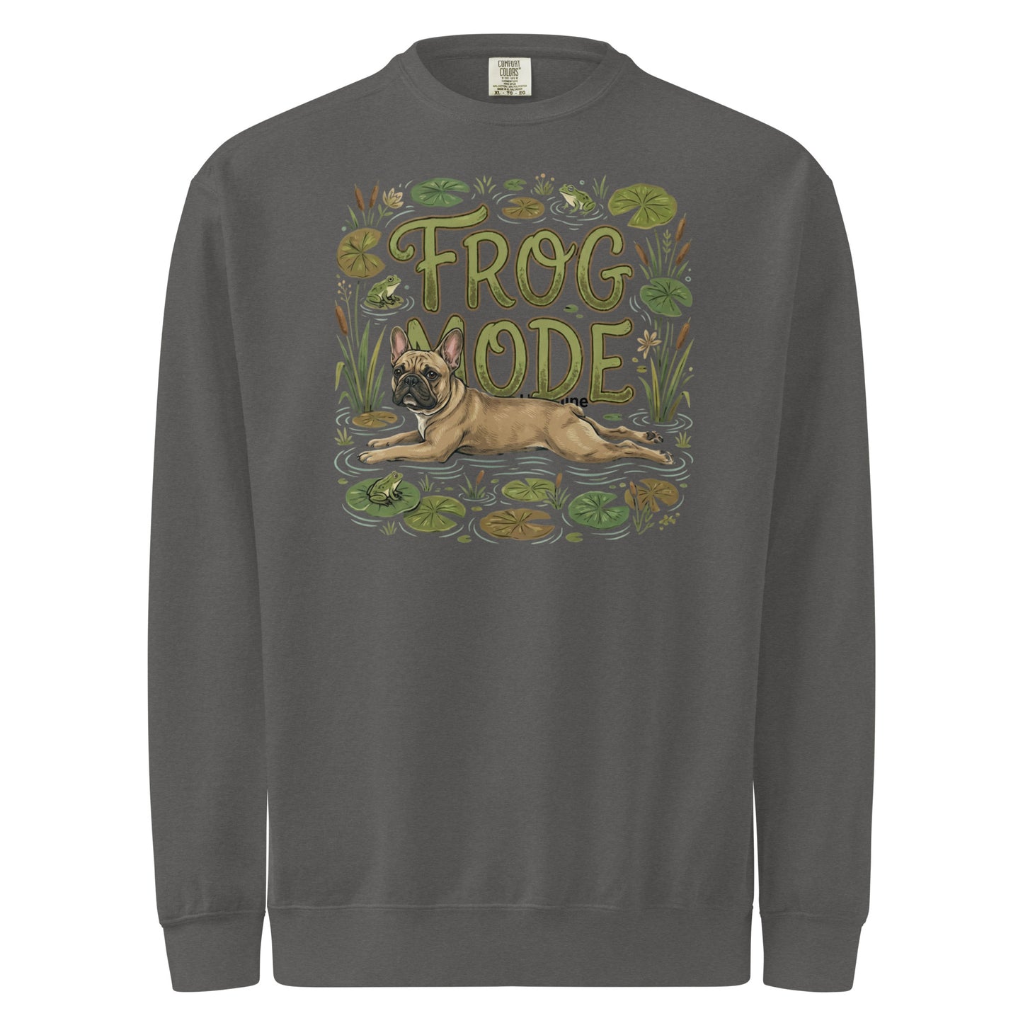 Frog Mode French Bulldog Unisex Garment-dyed Sweatshirt . Pepper