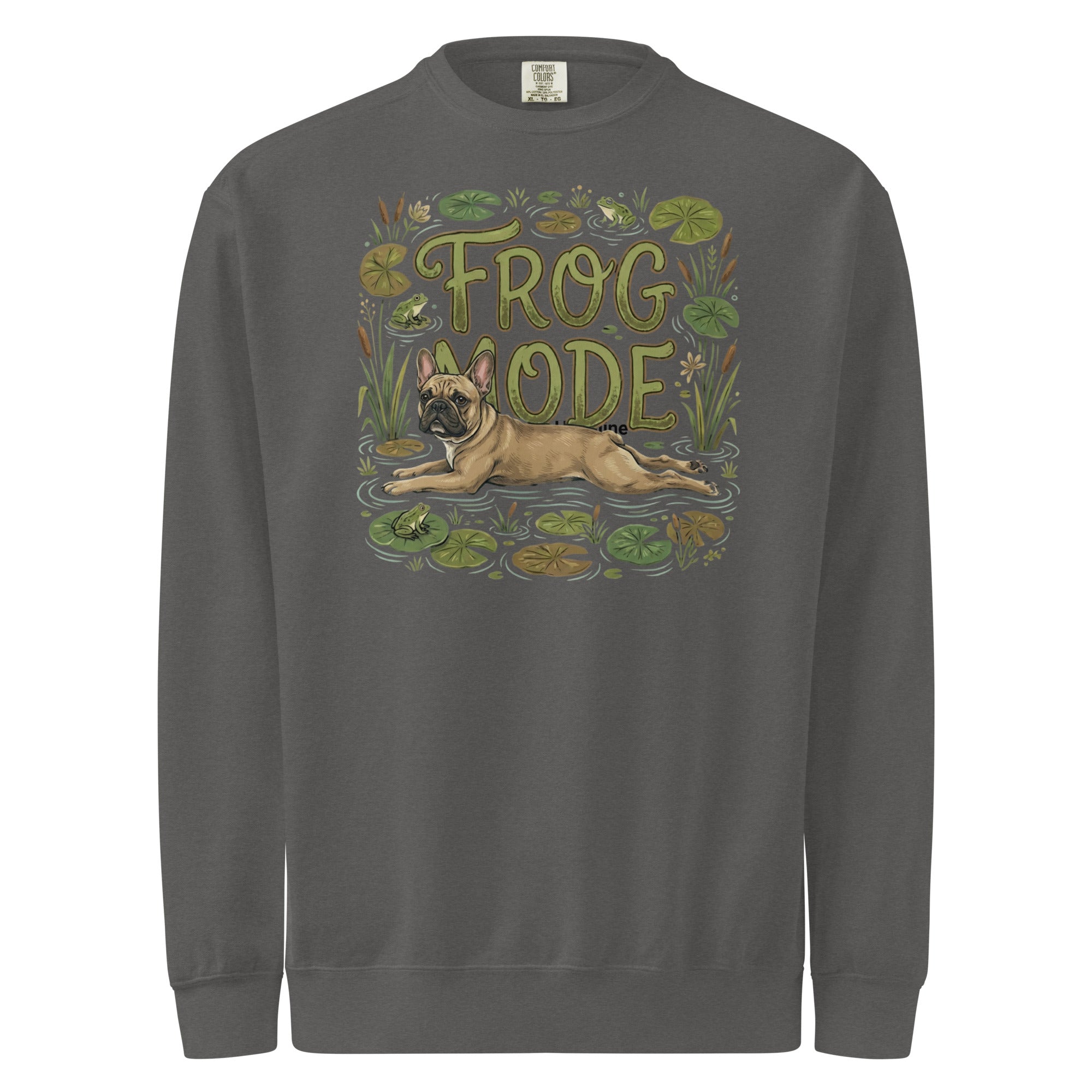 Frog Mode French Bulldog Unisex Garment-dyed Sweatshirt . Pepper