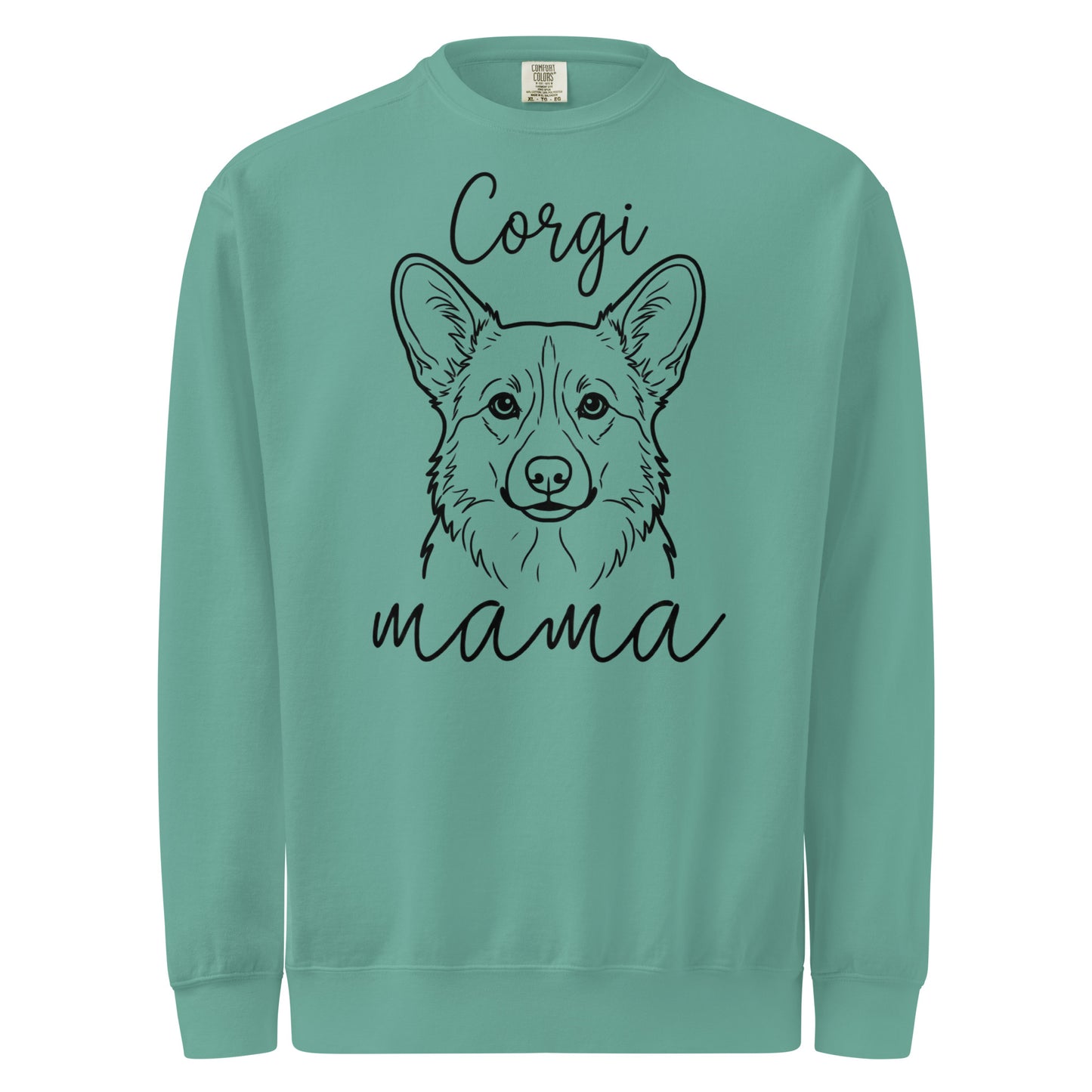 Corgi Mama Mode Garment-dyed Sweatshirt . Seafoam