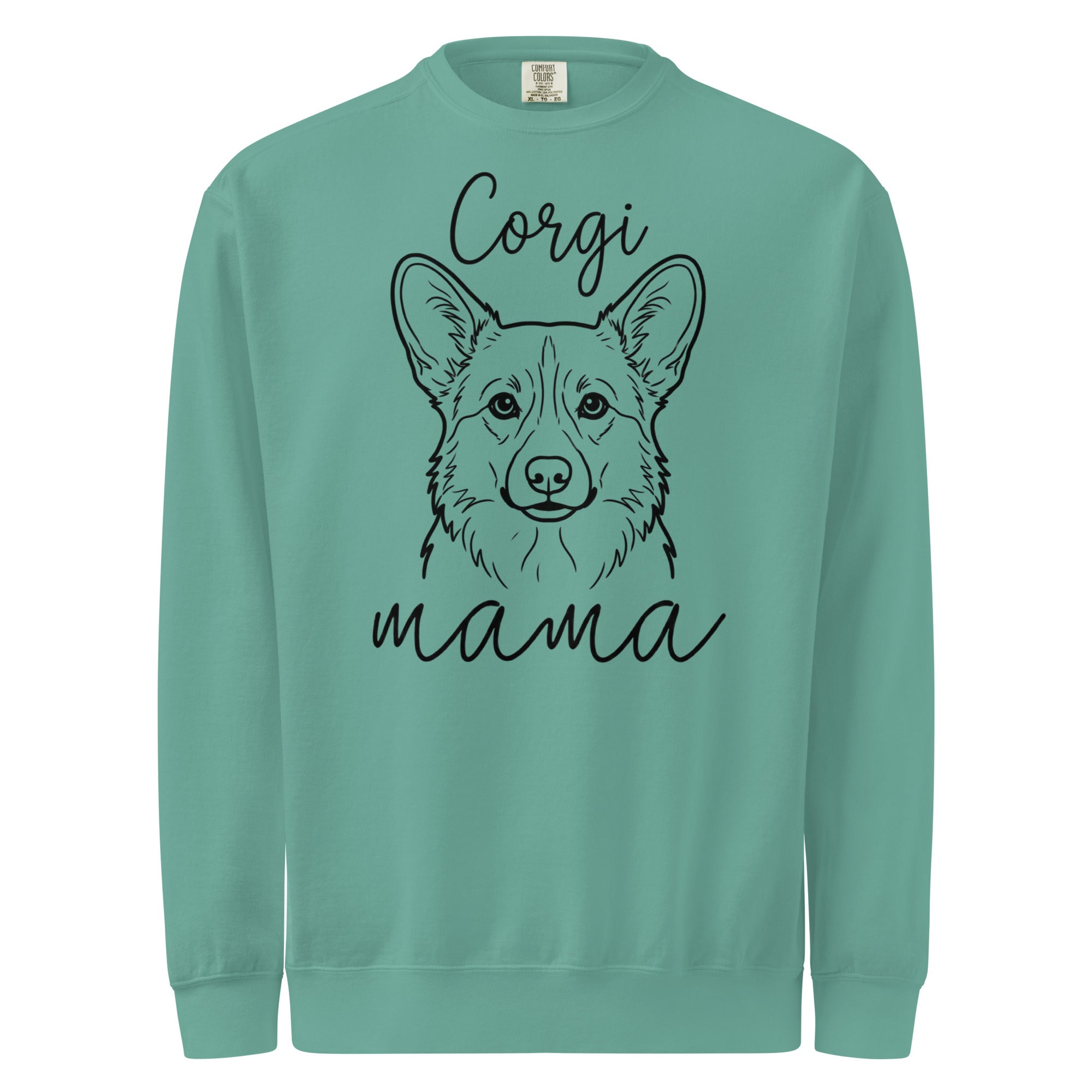 Corgi Mama Mode Garment-dyed Sweatshirt . Seafoam