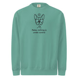Relax, Nothing Is Under Control Boston Terrier Dog Unisex Garment-dyed Sweatshirt . Seafoam