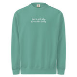 Just A Girl Who Loves Her Bully Bull Terrier Garment-dyed Sweatshirt . Seafoam