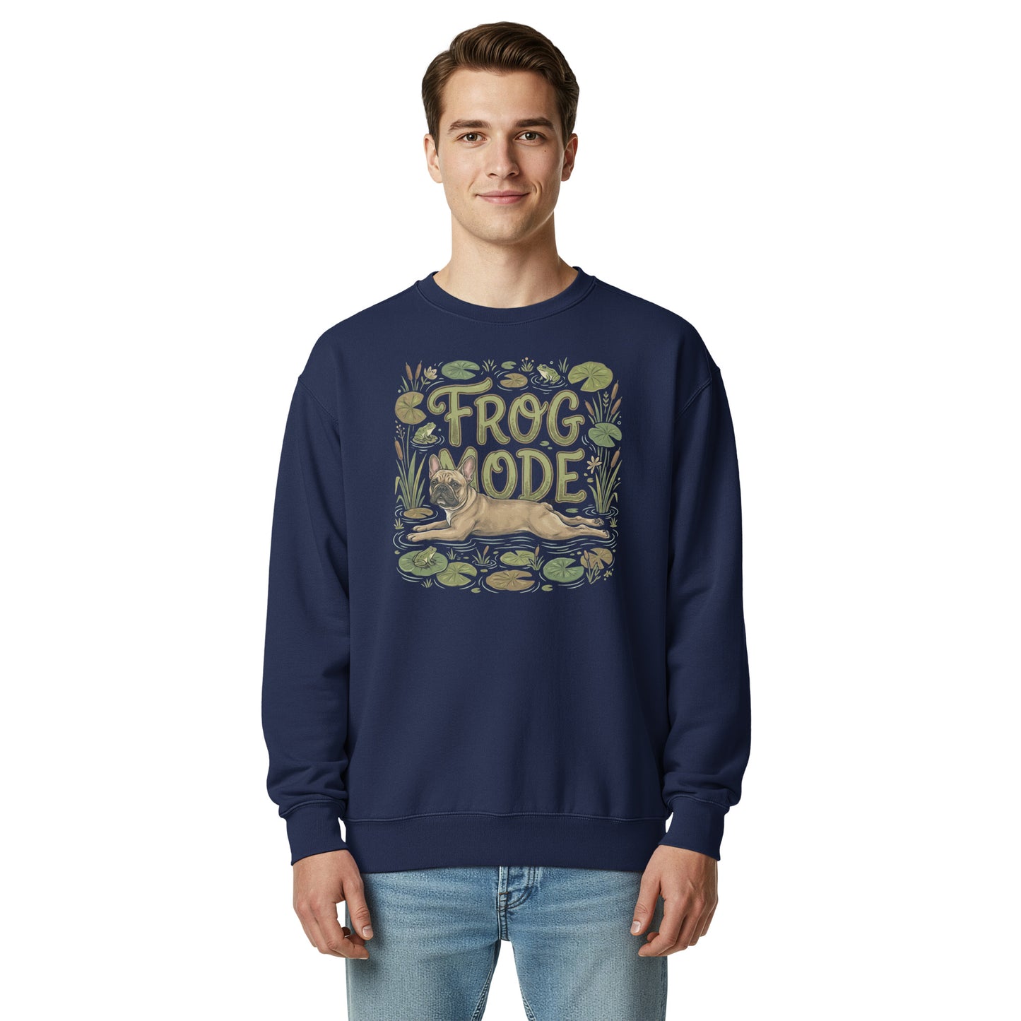 Frog Mode French Bulldog Unisex Garment-dyed Sweatshirt .