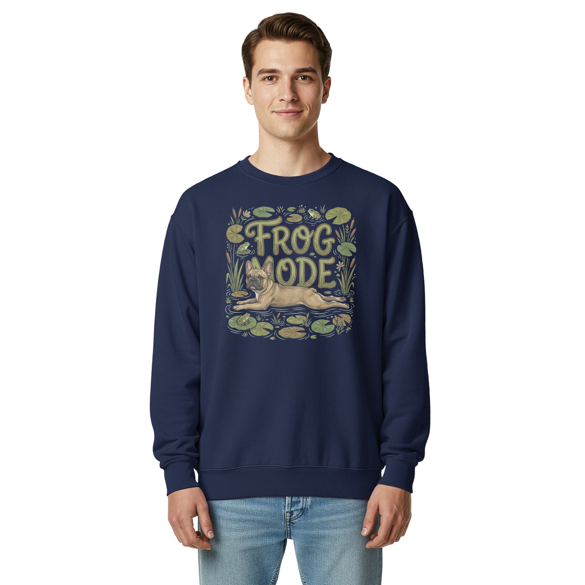 Frog Mode French Bulldog Unisex Garment-dyed Sweatshirt .