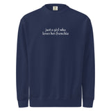 Just A Girl Who Loves Her FrenchieUnisex Garment-dyed Sweatshirt . True Navy