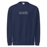 Just A Girl Who Loves Her Boxer Garment-dyed Sweatshirt . True Navy