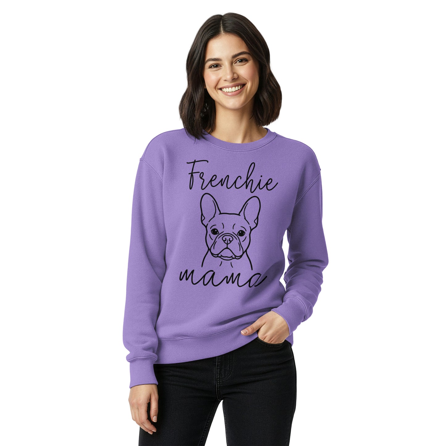 French Bulldog Frenchie Mama Mode Garment-dyed Sweatshirt .