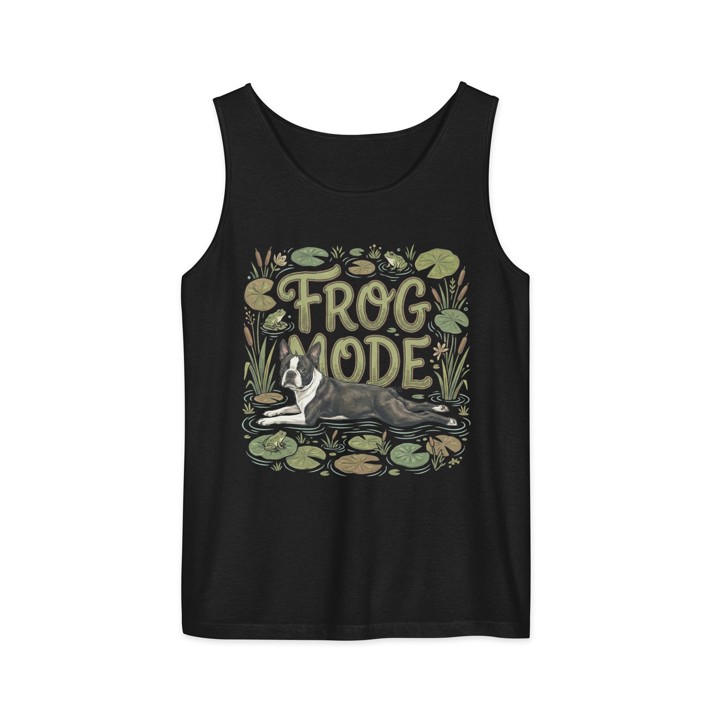 Frog Mode Boston Terrier Dog Unisex Garment-dyed Tank Top . Black