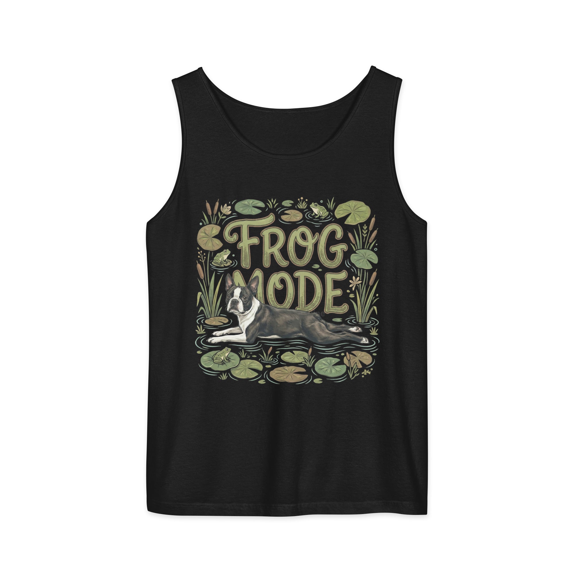 Frog Mode Boston Terrier Dog Unisex Garment-dyed Tank Top . Black